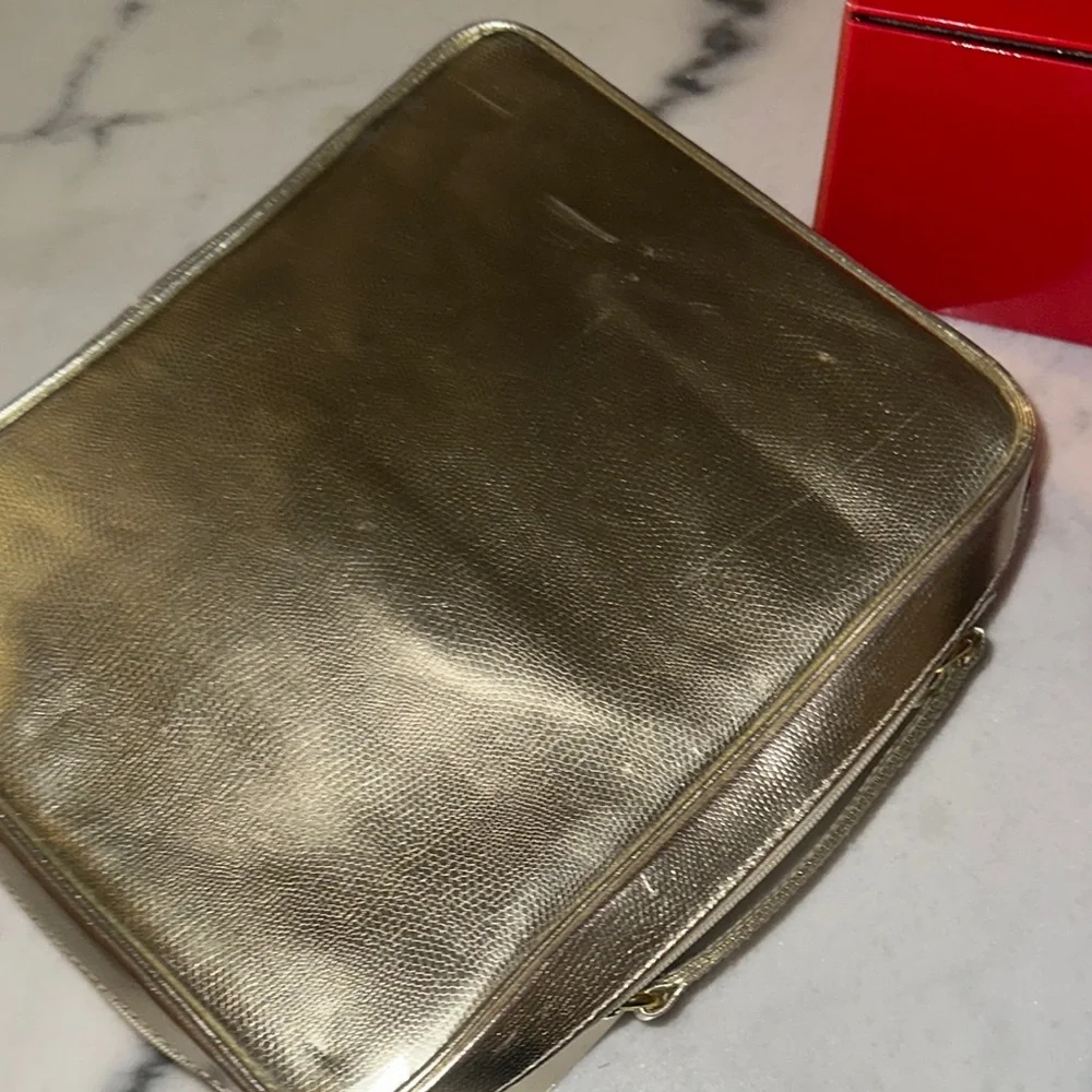 Bold Red Cardboard Cosmetic Box & Zippered Gold Tone Traincase